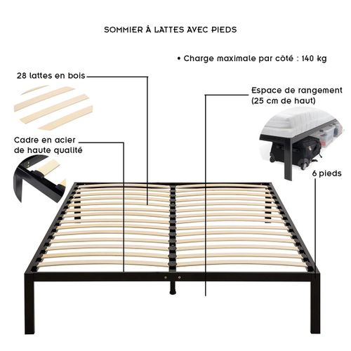 Basi Sommier à Lattes Avec Pieds En Acier Robuste 180x200 Cm Noir