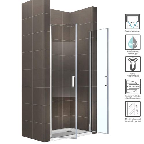 Porte De Doucheh180 Largeur 97-100 Cm Verre Transparent 6 Mm, Portes Battantes Kimi