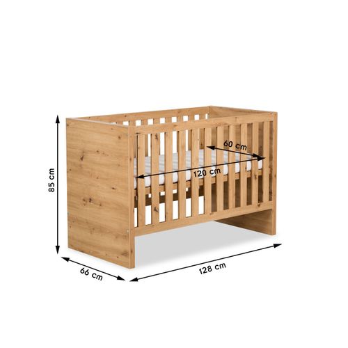 Amelia Lit Bébé Évolutif Avec Barrière De Sécurité 120x60 Chêne