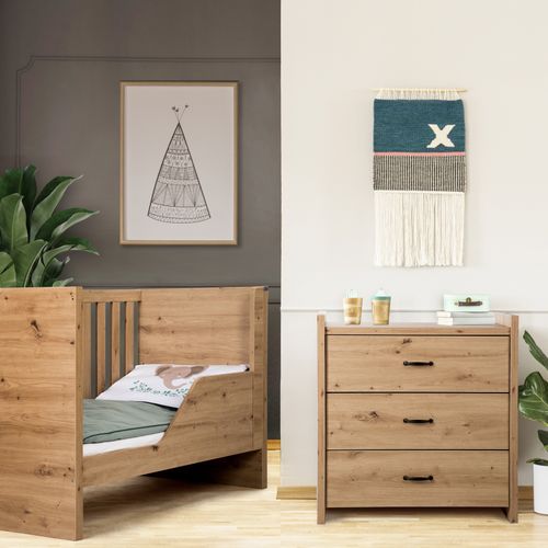 Amelia Ensemble Bébé Commode À Langer Et Lit évolutif 120x60 Chêne