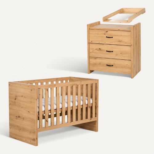Amelia Ensemble Bébé Commode À Langer Et Lit évolutif 120x60 Chêne