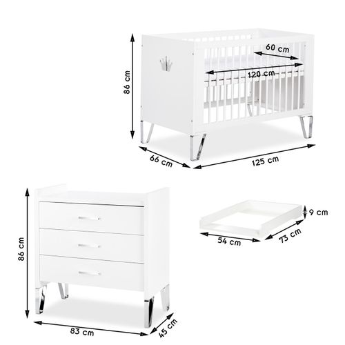 Blanka Chambre Bébé Lit Évolutif Et Commode Avec Plan à Langer 120x60   Blanc