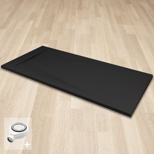 Receveur De Douche Polar 90x180 Cm Noir Effet Pierre Extra-plat Antidérapant + Bonde