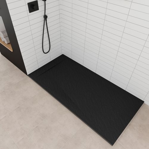 Receveur De Douche Polar 80x140 Cm Noir Effet Pierre Extra-plat Antidérapant + Bonde