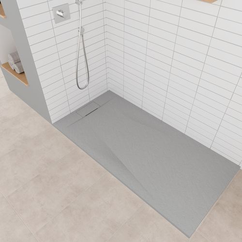 Receveur De Douche Polar 90x140 Cm Gris Effet Pierre Extra-plat Antidérapant + Bonde