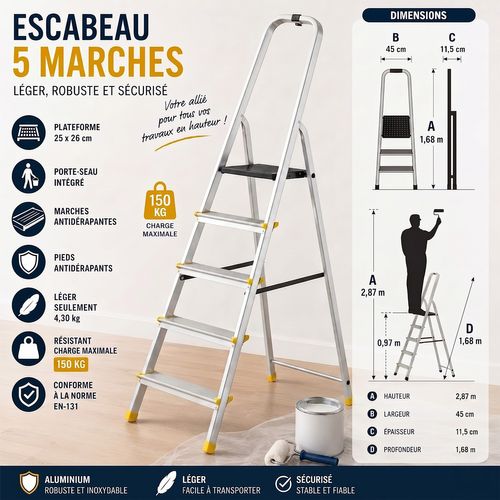 Mowa Escabeau Professionnel En Aluminium 5 Marches