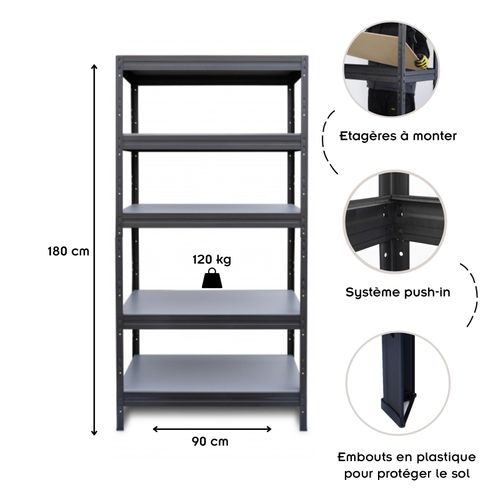 Regal étagère Design Industriel Charges Lourdes Jusqu'à 600 Kg Gris