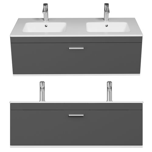 Meuble Double Vasque Encastrée 120 Cm 1 Tiroir Gris Anthracite Salle De Bain - Rubite
