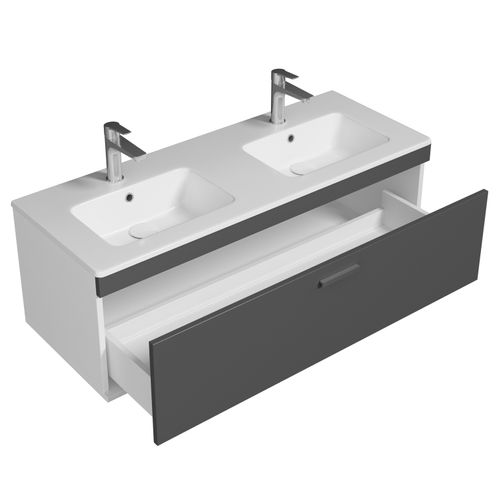 Meuble Double Vasque Encastrée 120 Cm 1 Tiroir Gris Anthracite Salle De Bain - Rubite