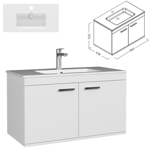 Meuble 1 Vasque Encastrée 90 Cm 2 Portes Blanc Salle De Bain - Rubite