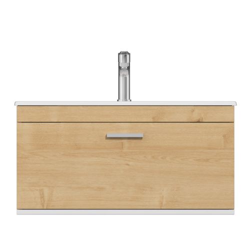 Meuble 1 Vasque Encastrée 80 Cm 1 Tiroir Chêne Clair Salle De Bain - Rubite