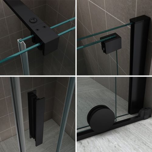 Paroi De Douche Italienne Noir 180 X 200 Cm Coulissante Verre 8 Mm Transparent Napoliblack