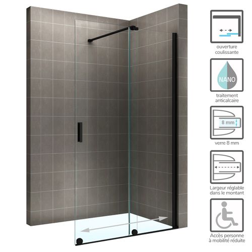 Paroi De Douche Italienne Noir 180 X 200 Cm Coulissante Verre 8 Mm Transparent Napoliblack