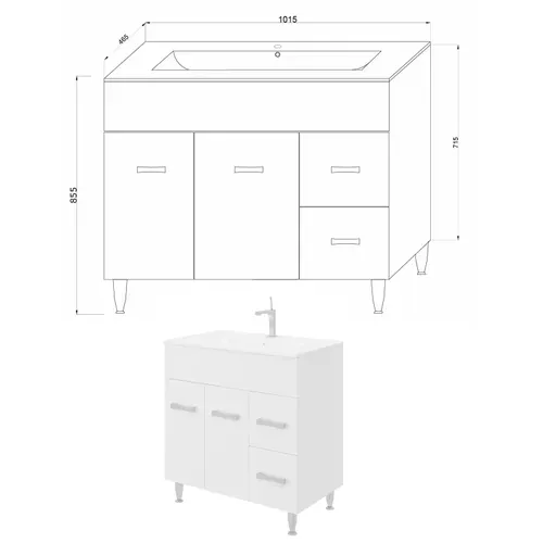 Meuble Vasque 100 Cm Encastrée Blanc Sur Pied Salle De Bain - Madrid