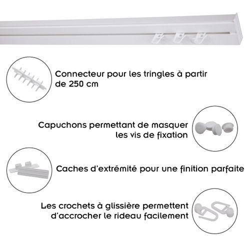 Simi Rail De Plafond Tringle En Pvc Pour Rideaux à Crochets Blanc Monorail Droit 120 Cm