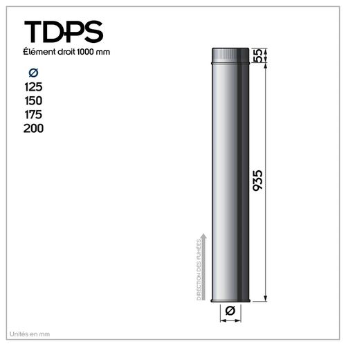 Lot De 5 Tdps1000 Conduit Double Paroi Isolé Pour Poêle à Bois Longueur 100 Cm       Ø125