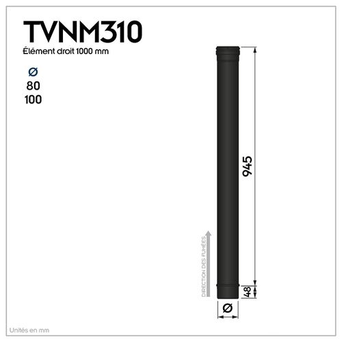 TVnm Conduit Simple Paroi étanche Polycombustible Noir Longueur 100 Cm D.80 - à L'unité