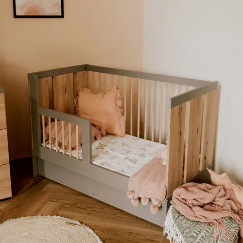 Pauline Ensemble Bébé Lit évolutif, Commode À Langer Bois / Gris 120x60 Cm