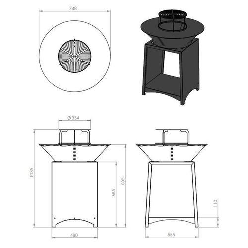 Brasero Haut Avec Plaque Et Grille Amovible En Acier Barbecue Plancha Extérieur       Ø 75 Cm