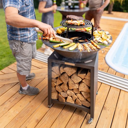 Brasero Haut Avec Plaque Et Grille Amovible En Acier Barbecue Plancha Extérieur       Ø 75 Cm