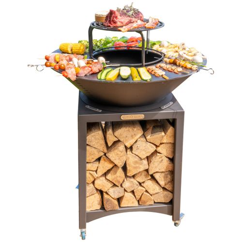 Brasero Haut Avec Plaque Et Grille Amovible En Acier Barbecue Plancha Extérieur       Ø 75 Cm