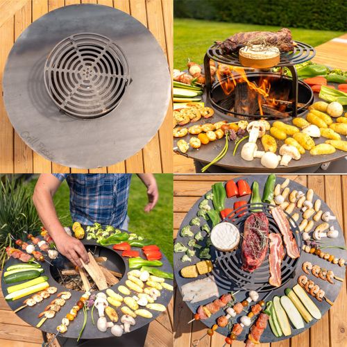 Brasero Haut Avec Plaque Et Grille Amovible En Acier Barbecue Plancha Extérieur       Ø 75 Cm