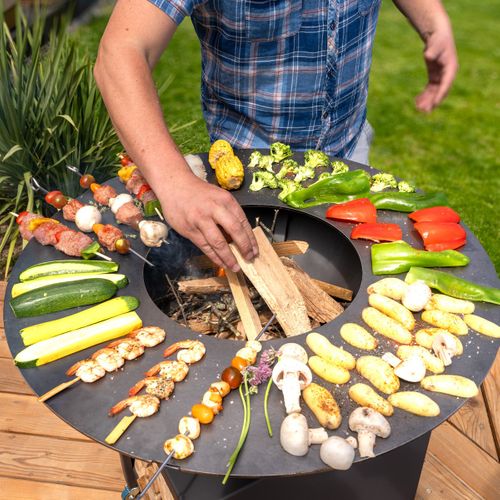 Brasero Haut Avec Plaque Et Grille Amovible En Acier Barbecue Plancha Extérieur       Ø 75 Cm