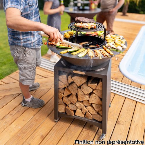 Brasero Haut Acier Corten Plaque Et Grille Amovible Inox Barbecue Plancha Extérieur Ø 75 Cm
