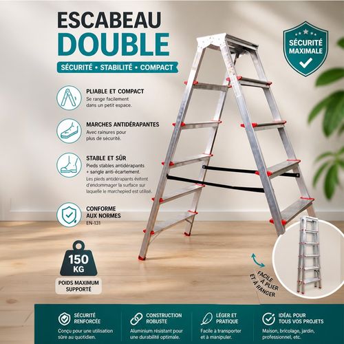 Mtra Escabeau Double Marchepied En Aluminium 6 Marches