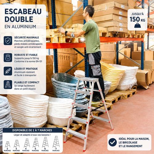 Mtra Escabeau Double Marchepied En Aluminium 6 Marches