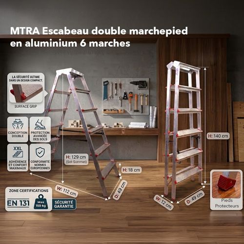 Mtra Escabeau Double Marchepied En Aluminium 6 Marches