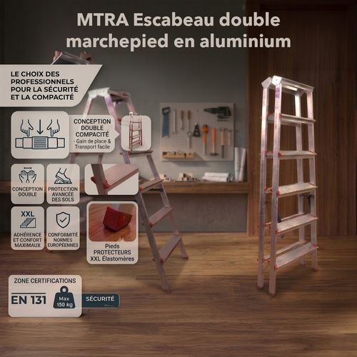 Mtra Escabeau Double Marchepied En Aluminium 6 Marches