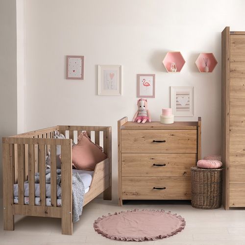 Amelia Ii Lit Bébé évolutif Avec Barrière De Sécurité Chêne Avec Tiroir