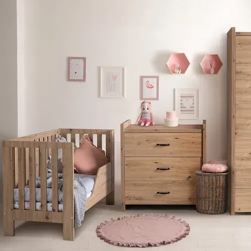 Amelia Ii Ensemble Bébé Lit 120x60 + Commode À Langer Chêne Sans Tiroir