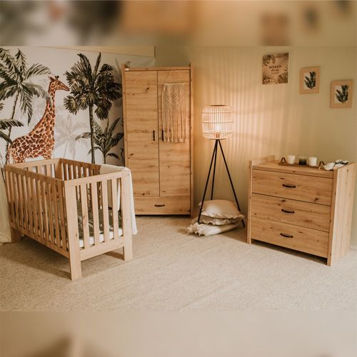 Amelia Ii Ensemble Bébé Lit 120x60 + Commode À Langer Chêne Sans Tiroir