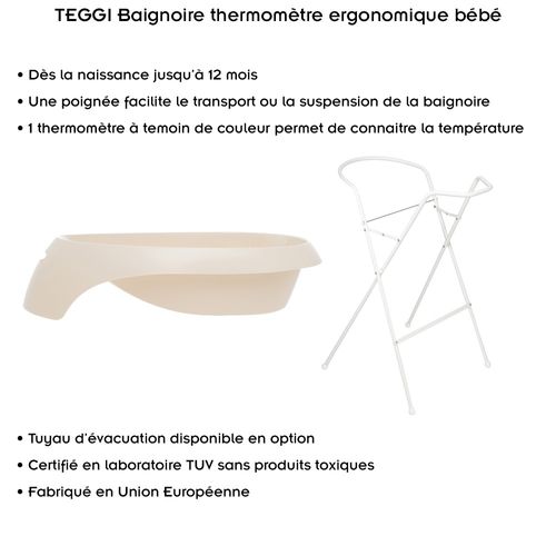 Teggi Baignoire Bébé Avec Thermomètre Intégré Beige + Pied