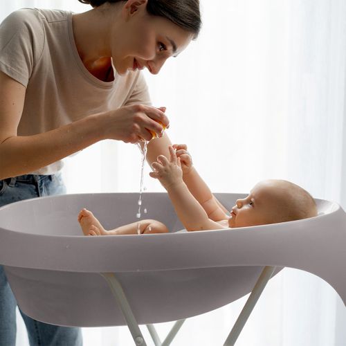 Teggi Baignoire Ergonomique Bébé Avec Thermomètre Gris + Pied
