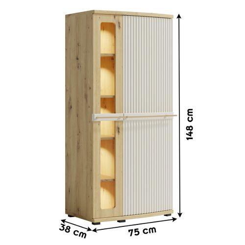 Armoire Vitrée 4 Étages Bois Blanc Cassé
