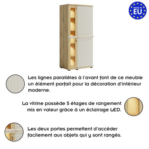Armoire Vitrée 4 Étages Bois Blanc Cassé