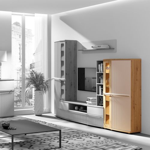 Armoire Vitrée 4 Étages Bois Blanc Cassé