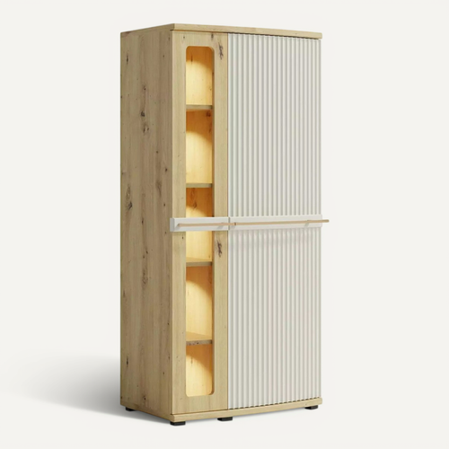 Armoire Vitrée 4 Étages Bois Blanc Cassé