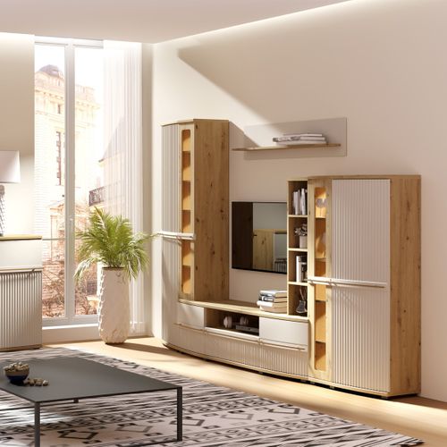 Armoire Vitrée 4 Étages Bois Blanc Cassé
