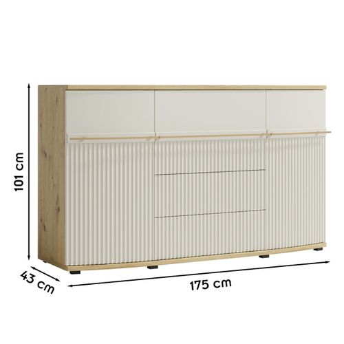 Candy Buffet 2 Portes 4 Tiroirs 175x101 Cm Courbé À Relief En Bois Design Moderne épuré Blanc Cassé