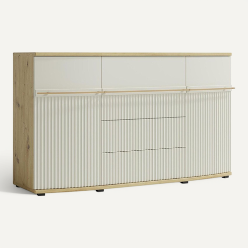 Candy Buffet 2 Portes 4 Tiroirs 175x101 Cm Courbé À Relief En Bois Design Moderne épuré Blanc Cassé