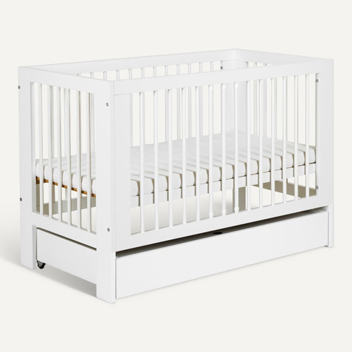 Olivia Lit Bébé À Barreaux 120x60 Sommier Réglable Blanc Avec Tiroir
