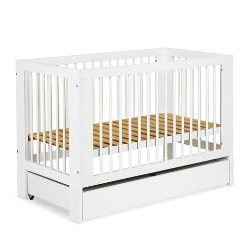 Olivia Lit Bébé À Barreaux 120x60 Sommier Réglable Blanc Avec Tiroir