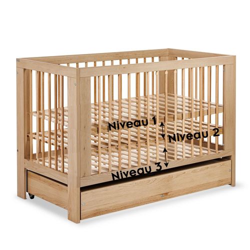 Olivia Lit Bébé À Barreaux 120x60 Sommier Réglable Bois Avec Tiroir