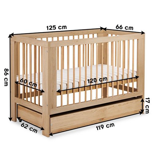 Olivia Lit Bébé À Barreaux 120x60 Sommier Réglable Bois Avec Tiroir