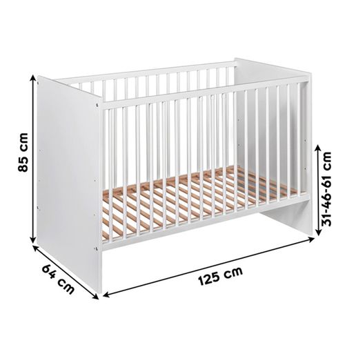 Paula Lit Bébé évolutif À Barreaux En Bois Blanc 120x60 Cm
