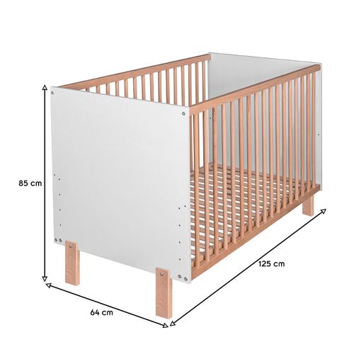 Matti Lit Bébé évolutif à Barreaux Pieds Droits Design Moderne Blanc/bois 120x60 Cm